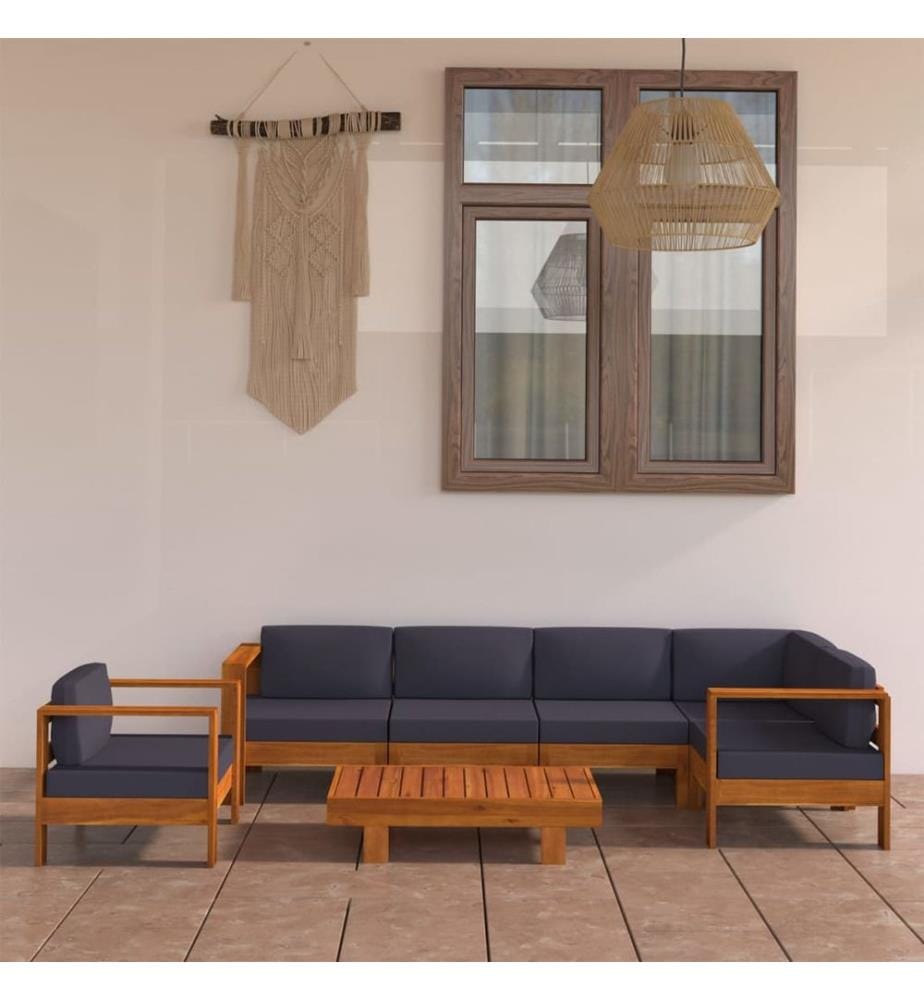 7-tlg. Garten-Lounge-Set mit Dunkelgrauen Auflagen Akazienholz