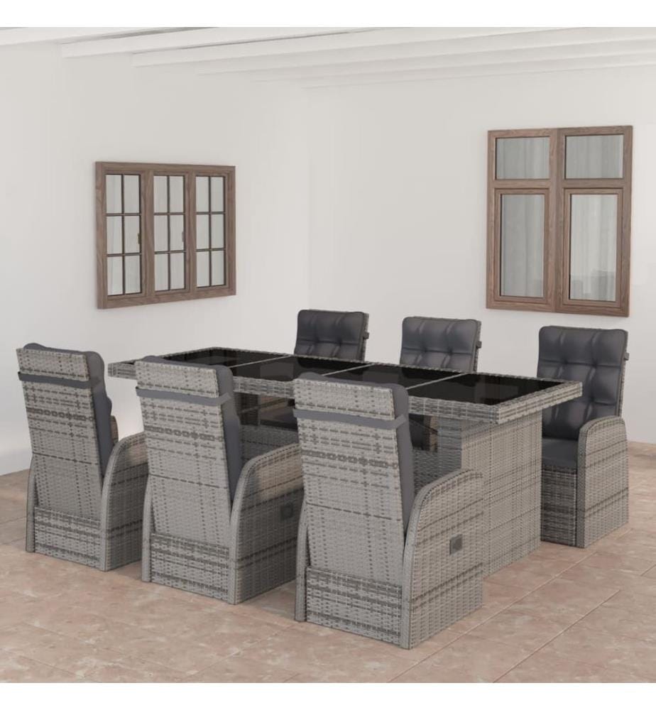 7-tlg. Garten-Essgruppe mit Kissen Poly Rattan Grau