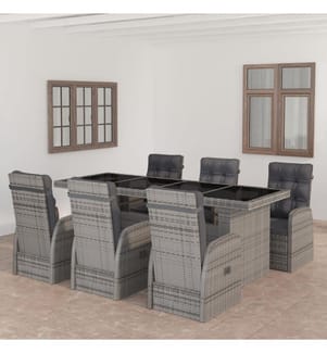 7-tlg. Garten-Essgruppe mit Kissen Poly Rattan Grau