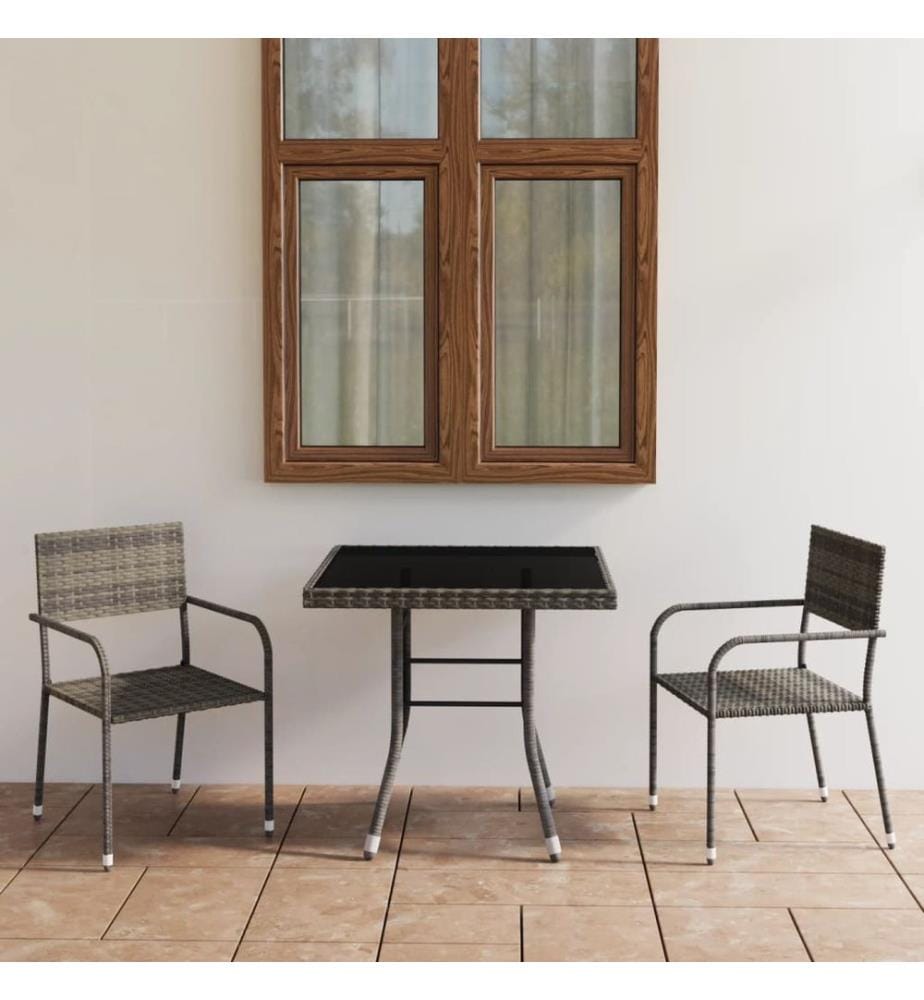 3-tlg. Garten-Essgruppe Poly Rattan Anthrazit und Grau