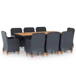 Ensemble à manger d'extérieur 9 pcs et coussins résine tressée