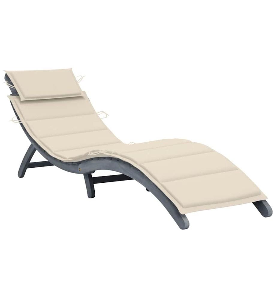 Chaise longue avec coussin Gris Bois d'acacia solide