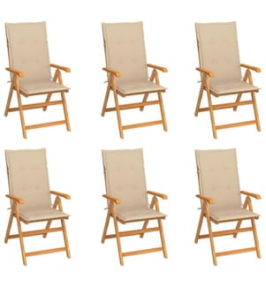 Gartenstühle 6 Stk. mit Beigen Kissen Massivholz Teak