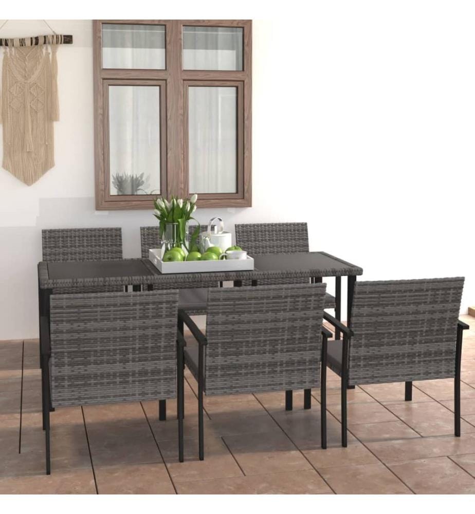 Ensemble à manger de jardin 7 pcs Résine tressée Gris