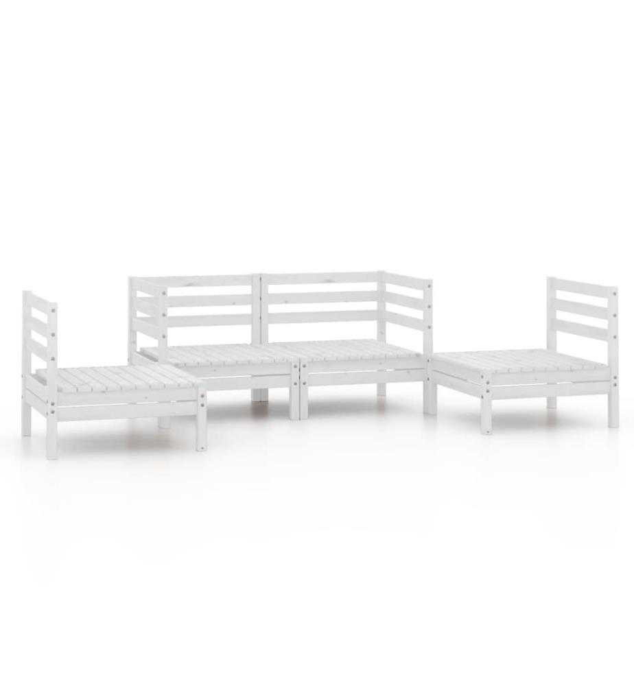 Salon de jardin 4 pcs Blanc Bois de pin massif