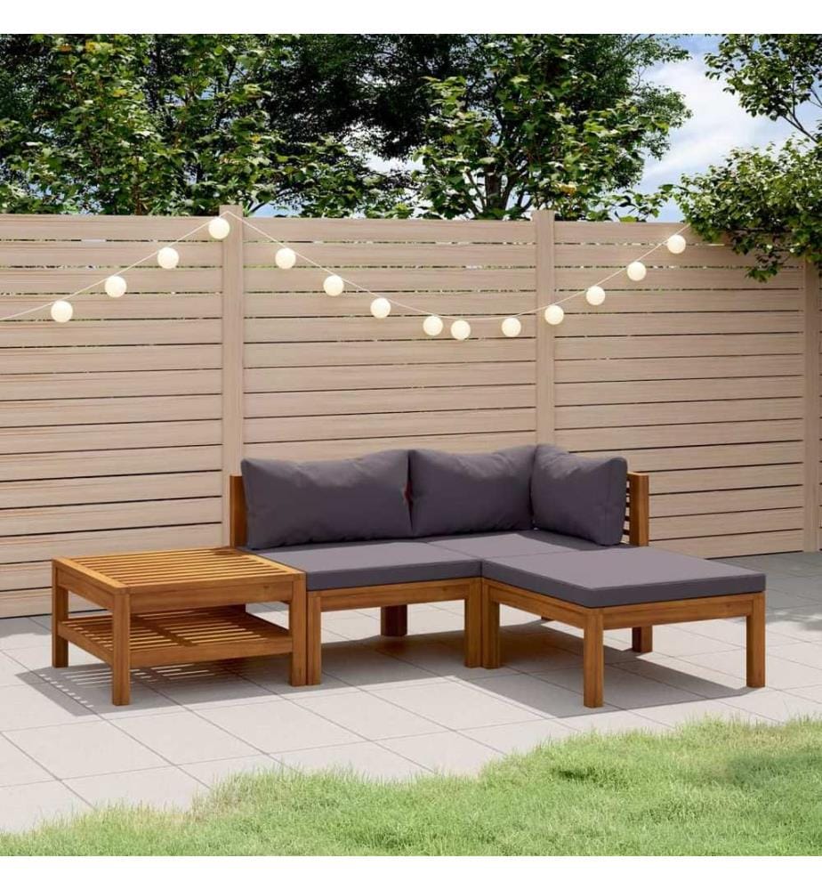 4-tlg. Garten-Lounge-Set mit Auflage Massivholz Akazie