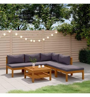 Salon de jardin 6 pcs avec coussin Bois d'acacia solide