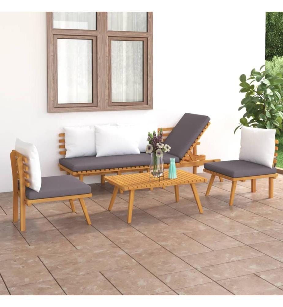 Salon de jardin 4 pcs avec coussins Bois d'acacia solide