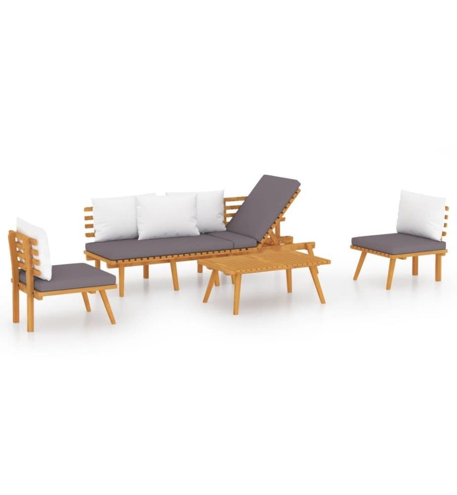 Salon de jardin 4 pcs avec coussins Bois d'acacia solide