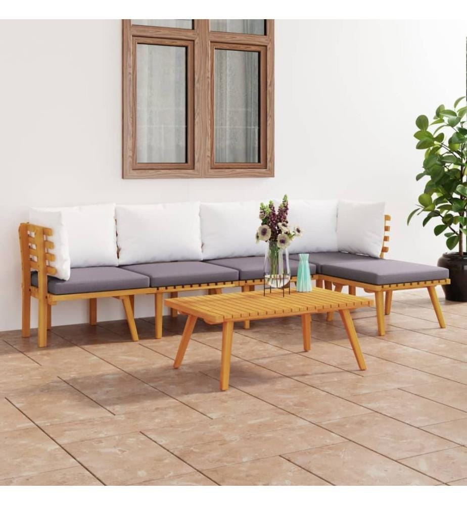 Salon de jardin 6 pcs avec coussins Bois d'acacia solide