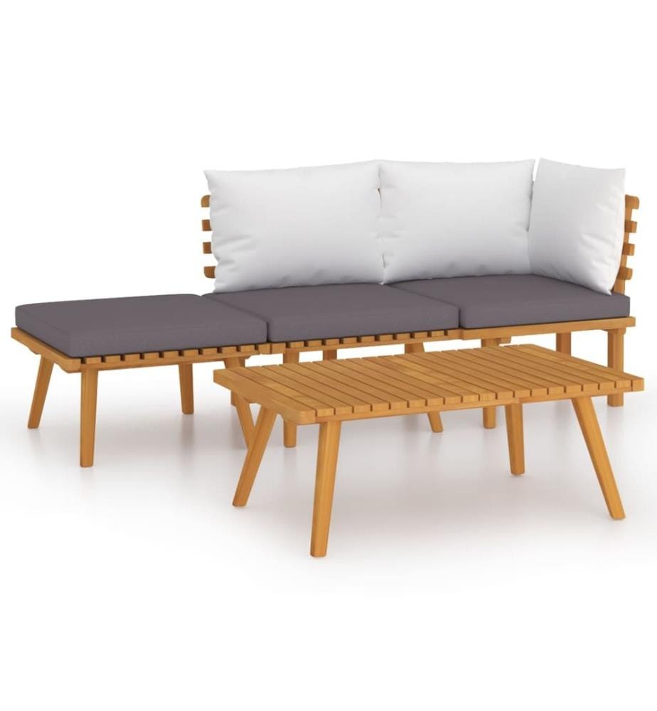 Salon de jardin 4 pcs avec coussins Bois d'acacia solide