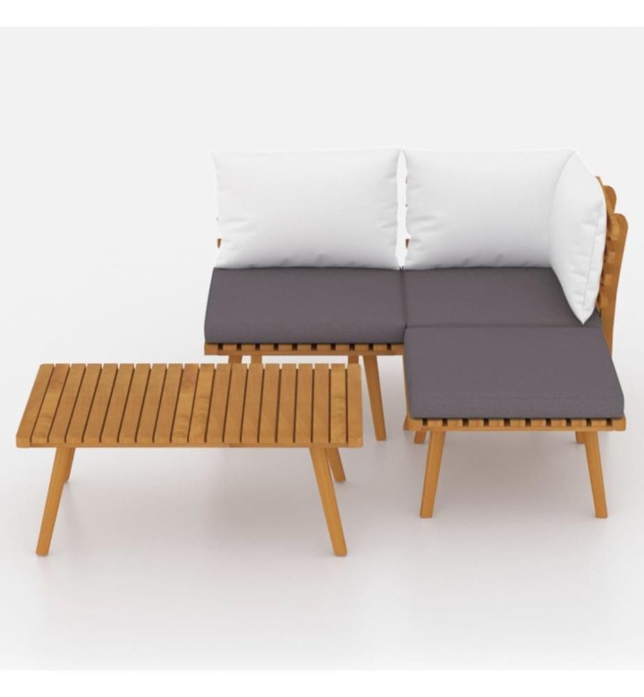 Salon de jardin 4 pcs avec coussins Bois d'acacia solide
