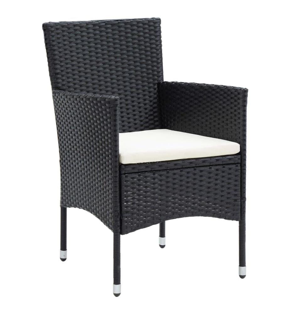 Ensemble à dîner de jardin avec coussins 5 pcs poly rotin noir