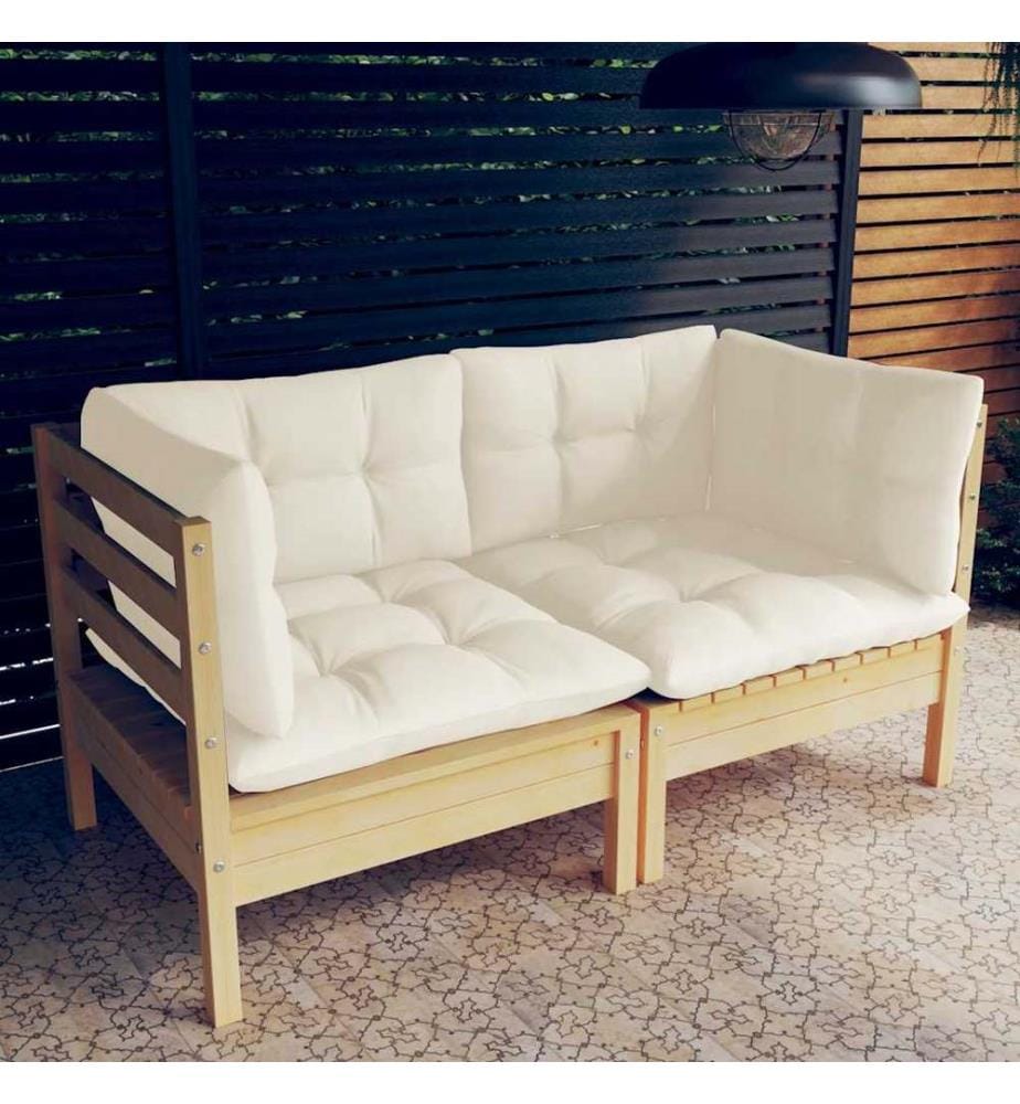2-Sitzer-Gartensofa mit Creme Kissen Massivholz Kiefer