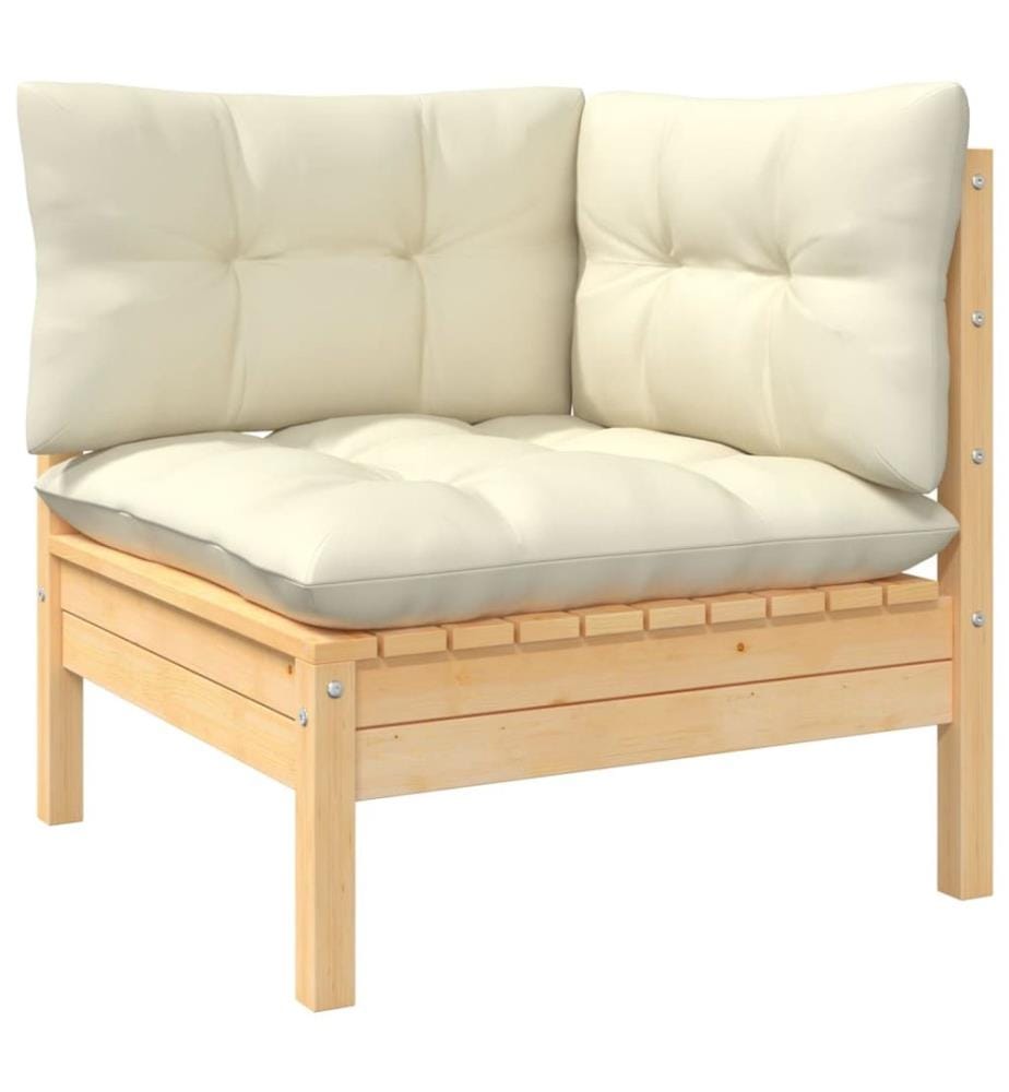 7-tlg. Garten-Lounge-Set mit Creme Kissen Kiefernholz