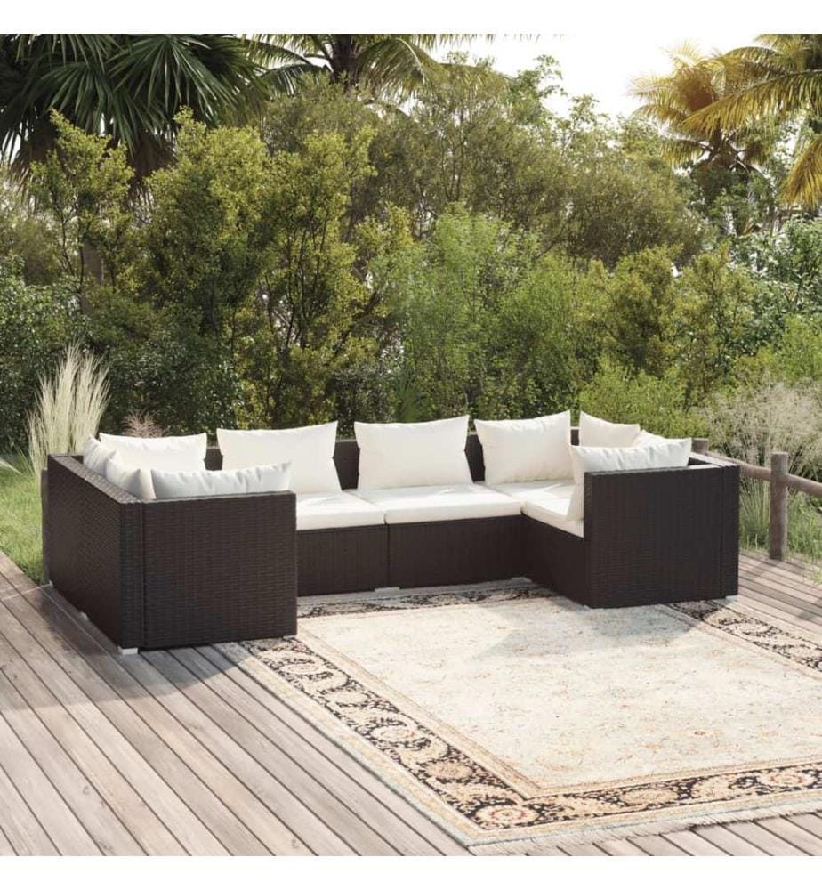 6-tlg. Garten-Lounge-Set mit Kissen Poly Rattan Schwarz
