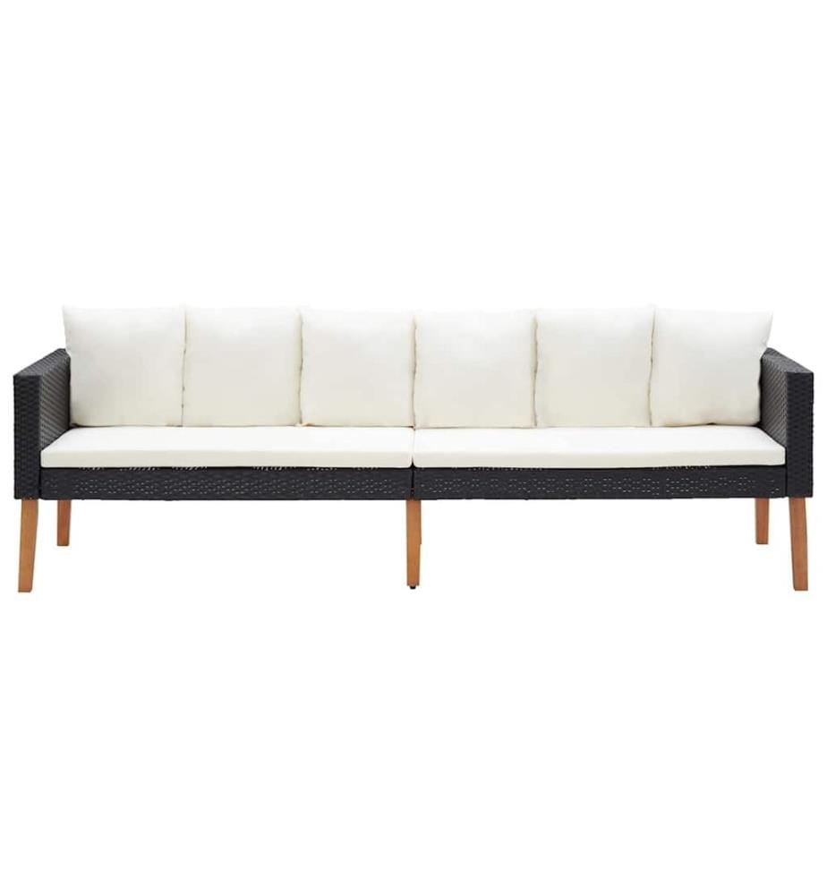 3-Sitzer-Gartensofa mit Auflagen Poly Rattan Schwarz