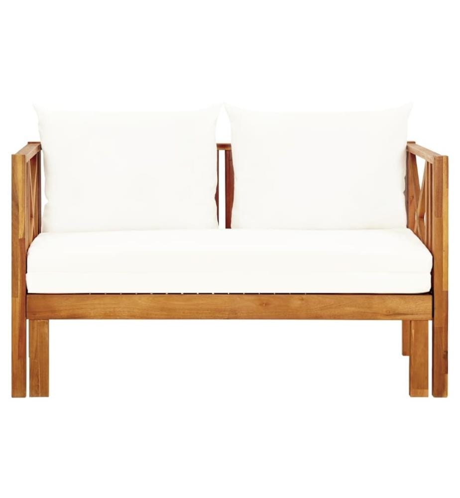 Banc de jardin 2 places et coussins 122 cm Bois d'acacia massif