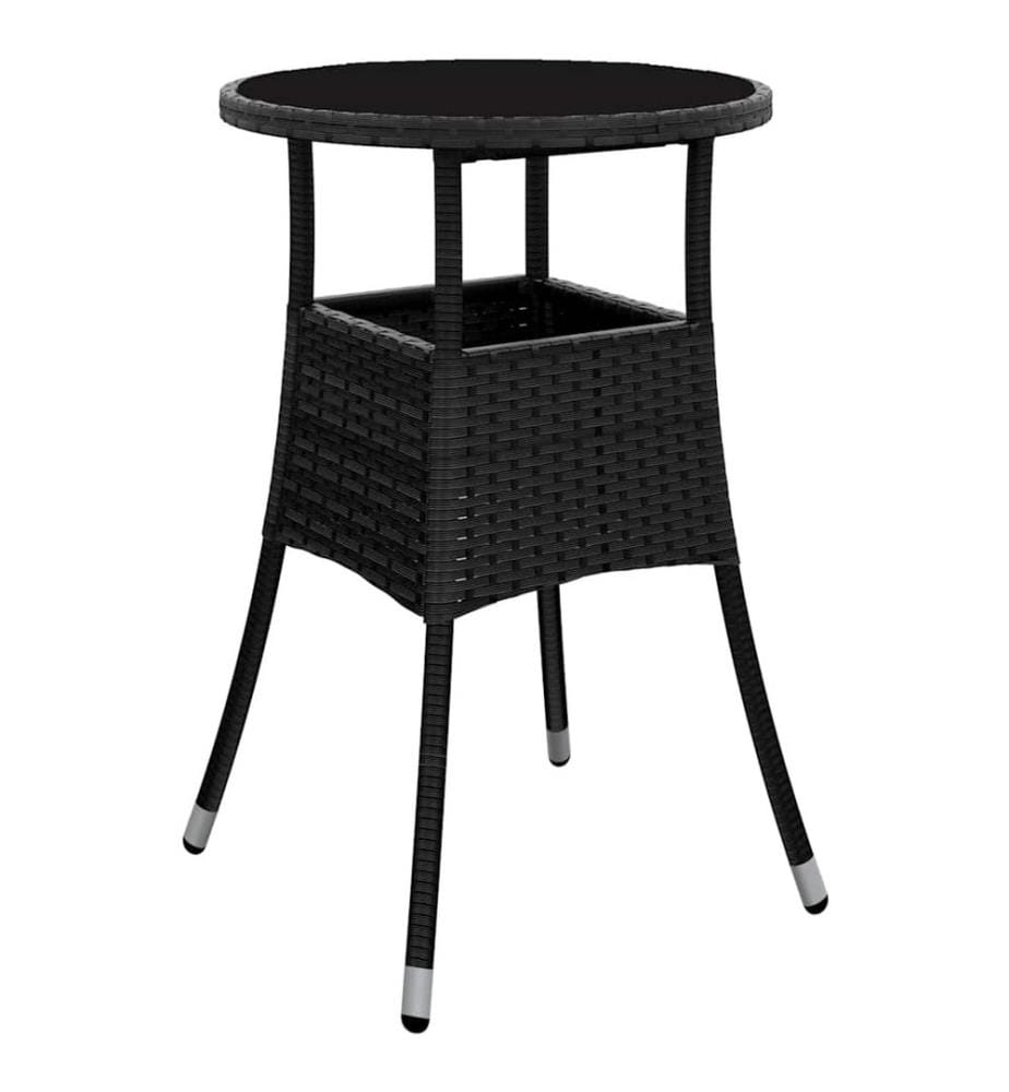 Gartentisch Ø60x75 cm Hartglas und Poly Rattan Schwarz