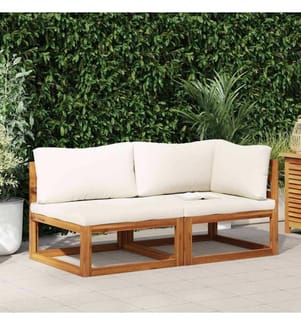 2-tlg. Sofa-Set mit cremeweissen Kissen Akazie Massivholz