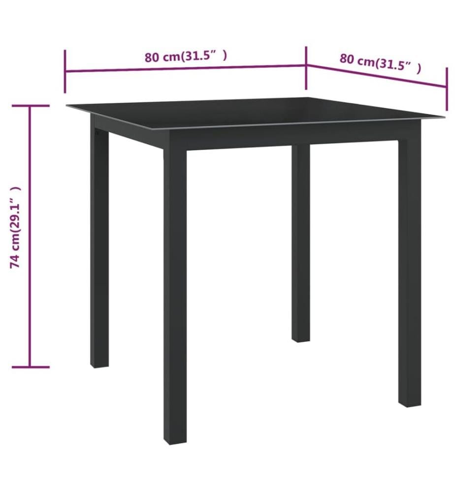 Gartentisch Schwarz 80x80x74 cm Aluminium und Glas