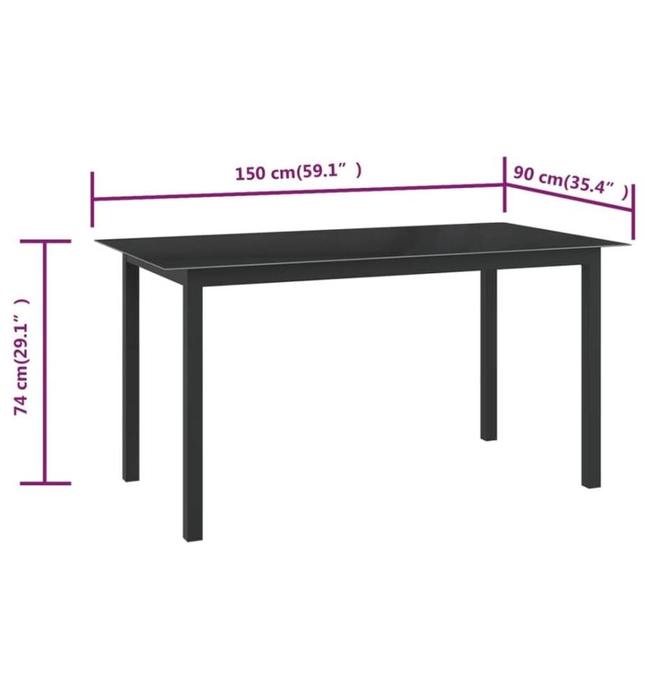 Gartentisch Schwarz 150x90x74 cm Aluminium und Glas