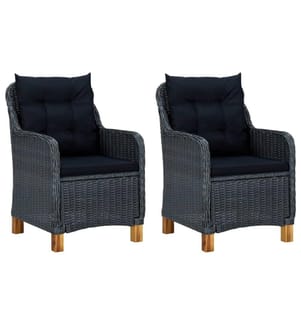 Gartenstühle mit Kissen 2 Stk. Poly Rattan Dunkelgrau