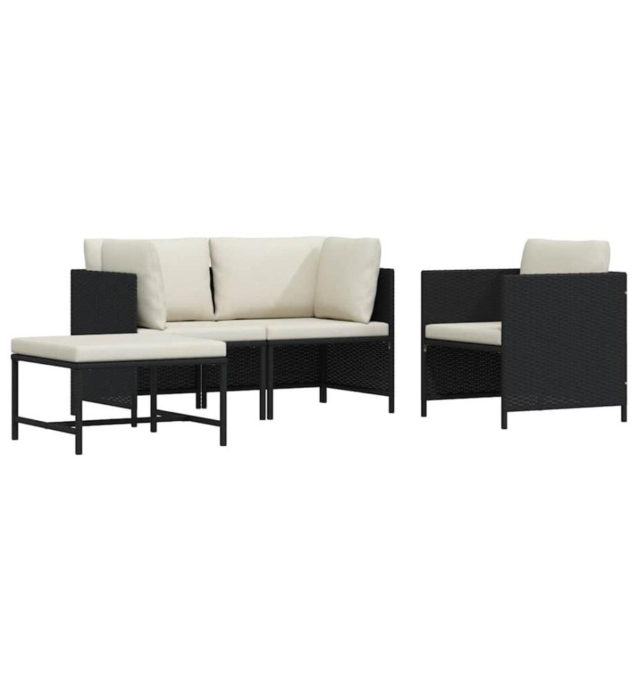 4-tlg. Garten-Sofagarnitur mit Auflagen Schwarz Poly Rattan