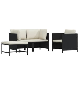4-tlg. Garten-Sofagarnitur mit Auflagen Schwarz Poly Rattan