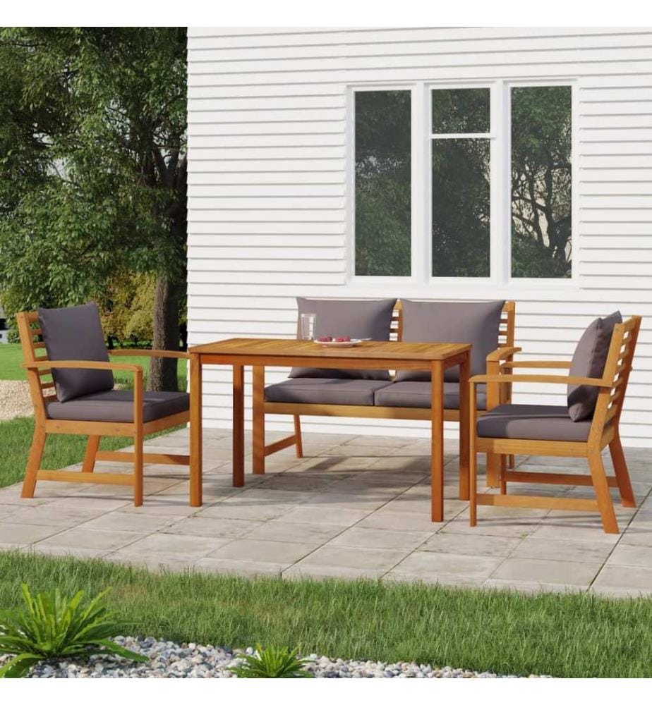Ensemble à manger de jardin 4 pcs coussins Bois acacia
