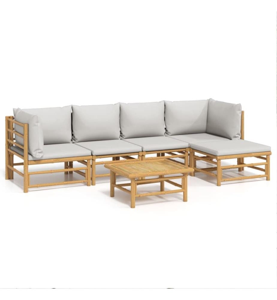 6-tlg. Garten-Lounge-Set mit Hellgrauen Kissen Bambus