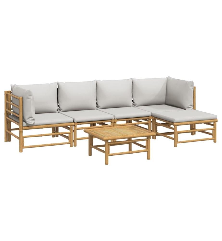 6-tlg. Garten-Lounge-Set mit Hellgrauen Kissen Bambus