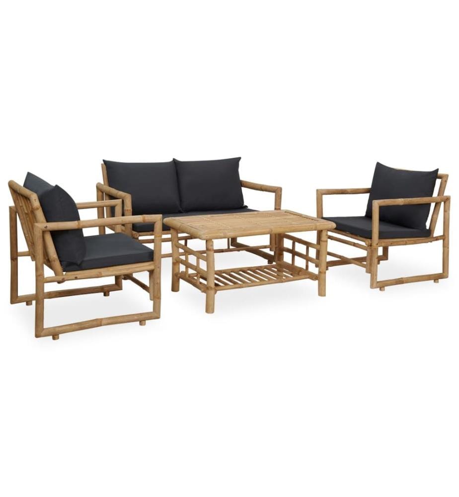 Salon de jardin 4 pcs avec coussins Bambou