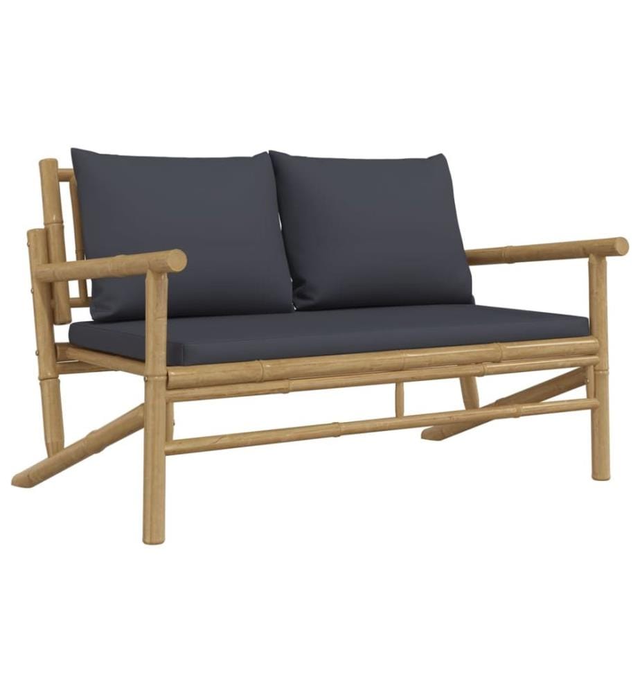 Salon de jardin 3 pcs avec coussins gris foncé bambou