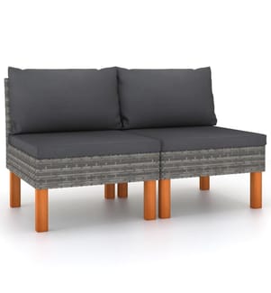 Mittelsofas 2 Stk. Poly Rattan und Eukalyptus Massivholz