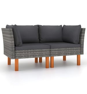 Ecksofas 2 Stk. Poly Rattan und Eukalyptus Massivholz