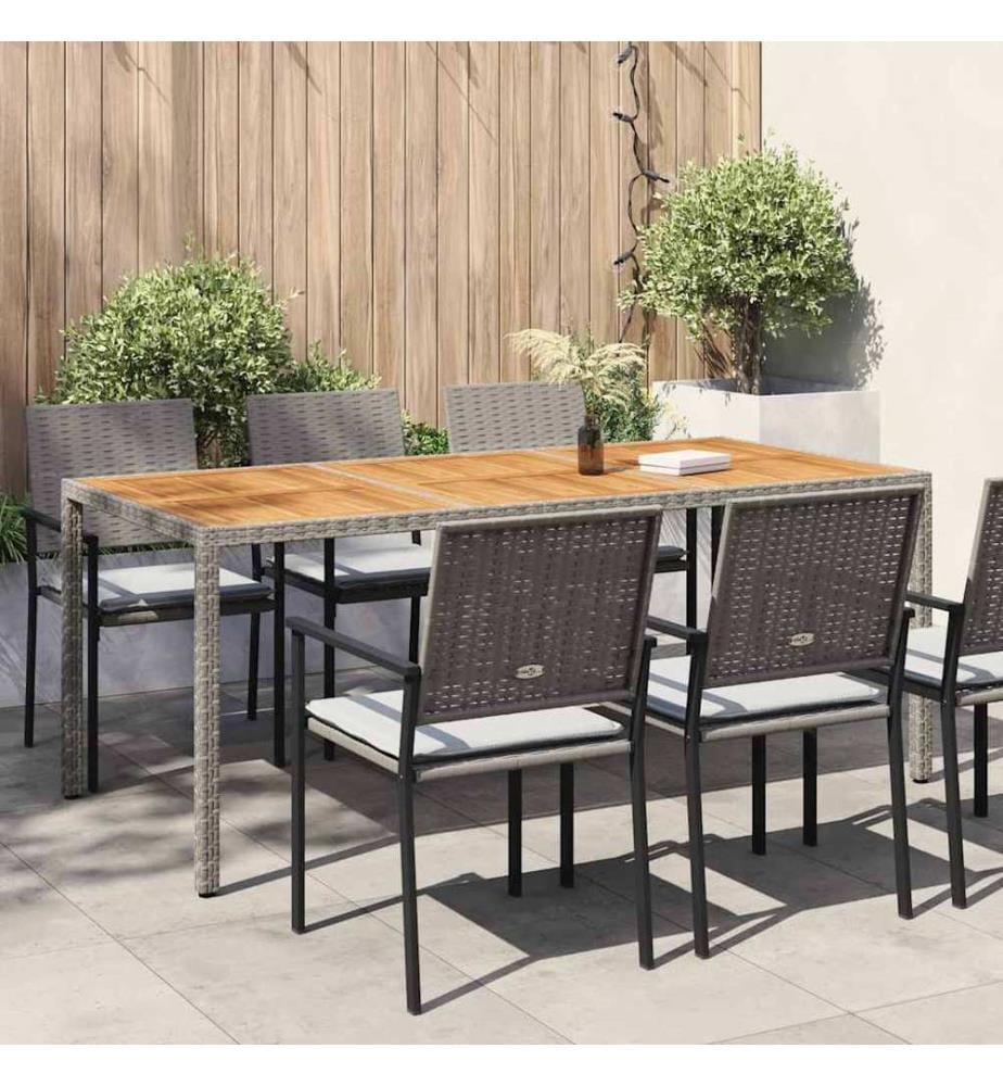 Table de jardin 190x90x75 cm Résine tressée/bois d'acacia Gris