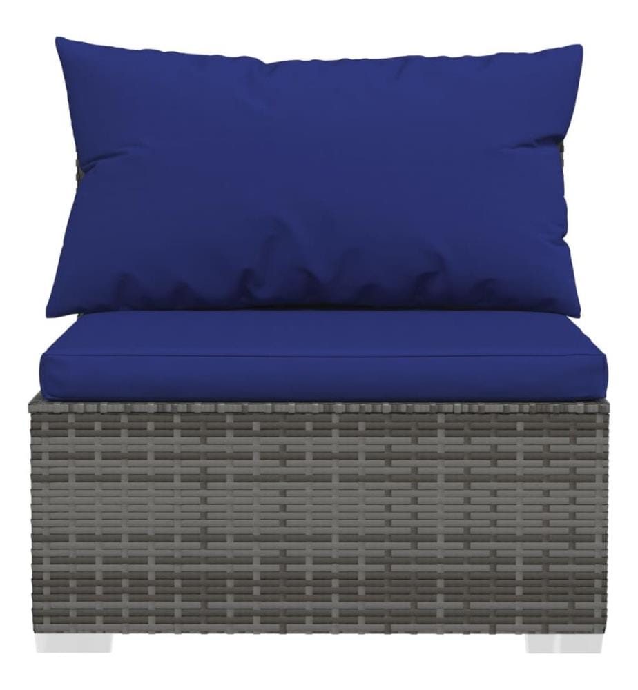 3-Sitzer-Sofa mit Kissen Grau Poly Rattan
