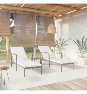 Sonnenliegen 2 Stk. mit Tisch Poly Rattan Schwarz
