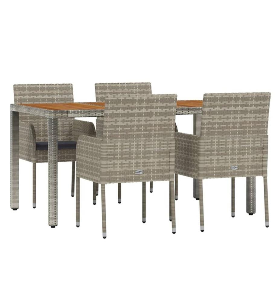 Ensemble à manger de jardin 5 pcs coussins gris résine tressée