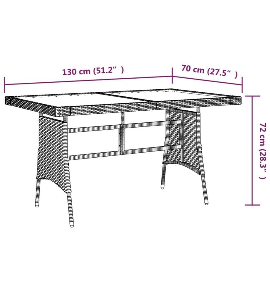 Table de jardin Gris 130x70x72 cm Résine tressée et acacia