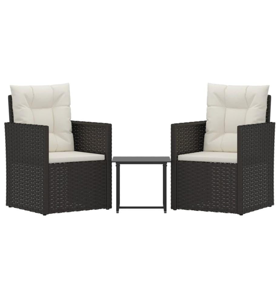 3-tlg. Garten-Lounge-Set mit Kissen Poly Rattan Schwarz