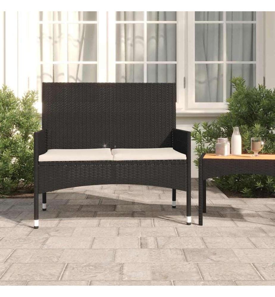 Gartenbank 2-Sitzer mit Kissen Schwarz Poly Rattan