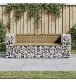 Gartenbank aus Gabionen 184x71x65,5 cm Kiefernholz Imprägniert