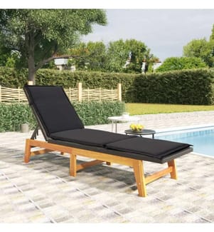 Sonnenliege mit Kissen Poly Rattan & Massivholz Akazie