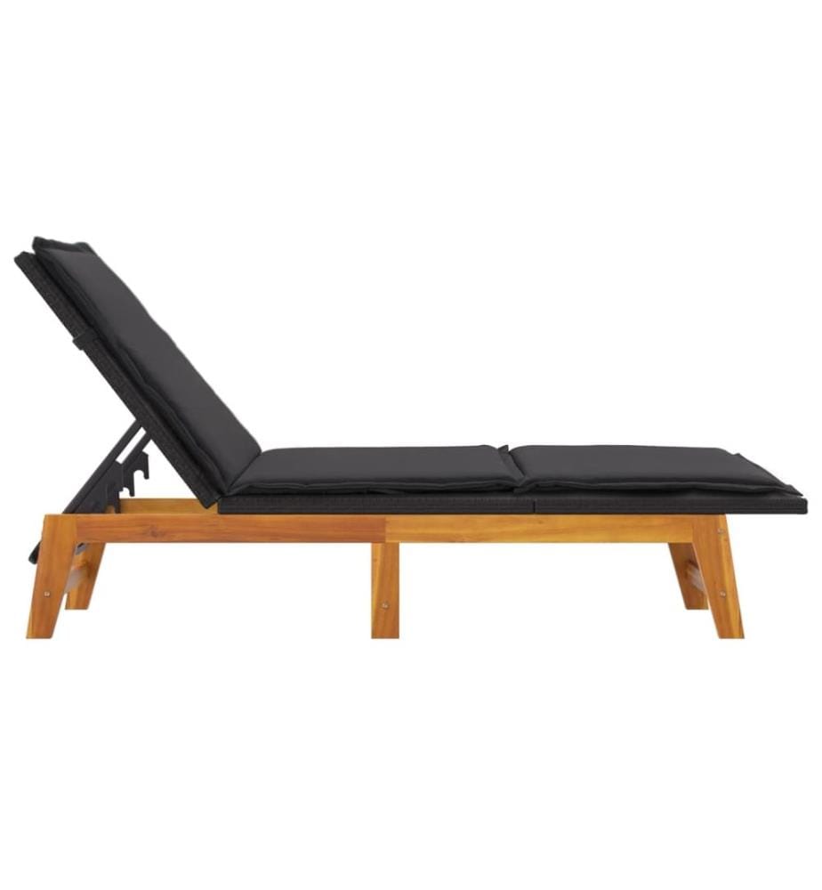 Chaise longue avec coussin Résine tressée/bois massif d'acacia