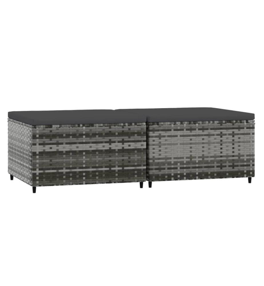Gartenhocker mit Kissen 2 Stk. Grau Poly Rattan