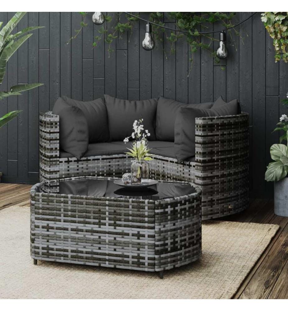 4-tlg. Garten-Lounge-Set mit Kissen Grau Poly Rattan