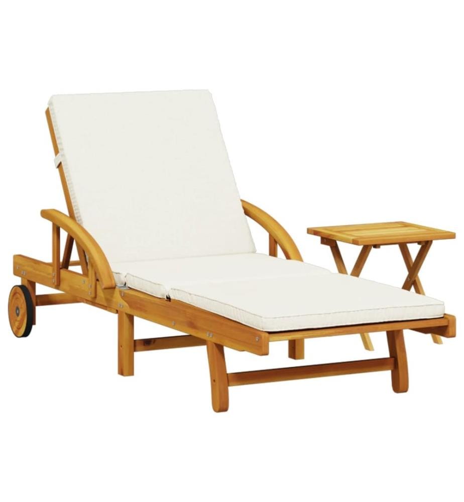 Chaise longue avec coussin et table bois d'acacia massif