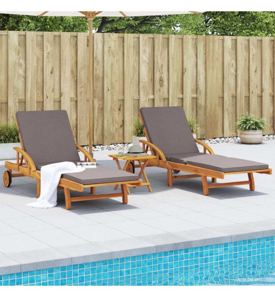 Chaises longues lot de 2 avec coussins 200x68x83 cm bois acacia